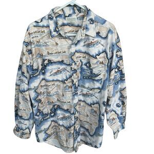 Banana Republic Safari Travel Shirt Mens Large Button‎ Up Flannel Travel AOP 90s